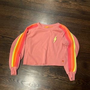 Aviator Nation Crop Crewneck Petal Pink 5 Stripe Size S